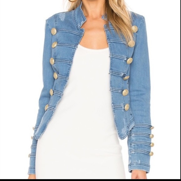 Free People Jacket Denim Fitted Military